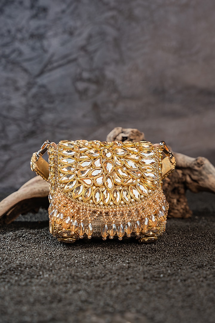 Gold Bead Embellished Clutch by Nayaab by Sonia at Pernia's Pop Up Shop