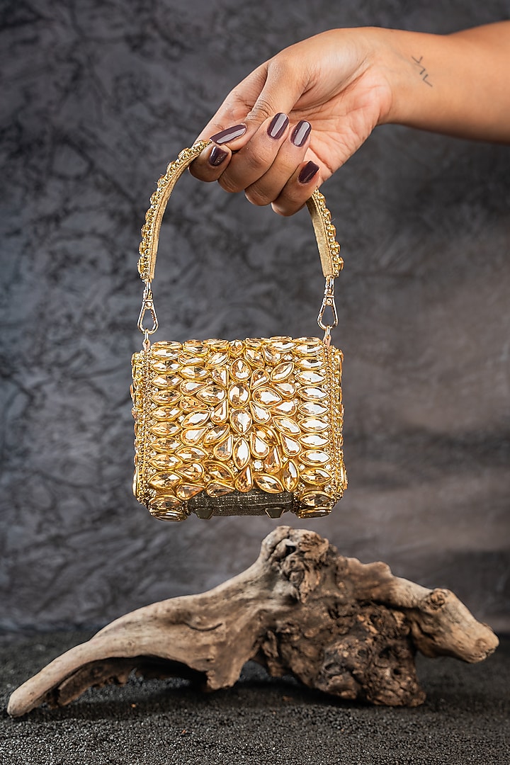 Gold Bead Embellished Clutch by Nayaab by Sonia at Pernia's Pop Up Shop