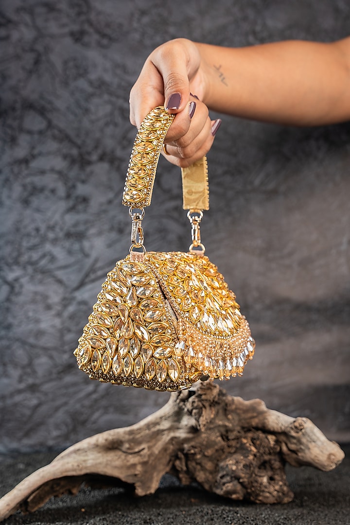 Gold Bead Embellished Clutch by Nayaab by Sonia at Pernia's Pop Up Shop