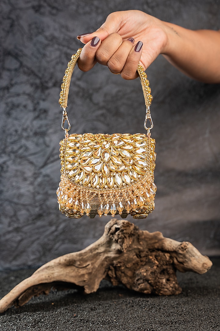 Gold Silk Bead Embellished Mini Bag by Nayaab by Sonia at Pernia's Pop Up Shop