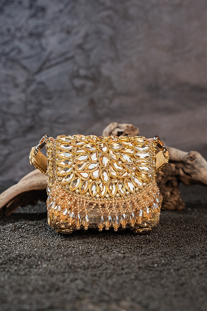 Gold Silk Bead Embellished Mini Bag by Nayaab by Sonia at Pernia's Pop Up Shop
