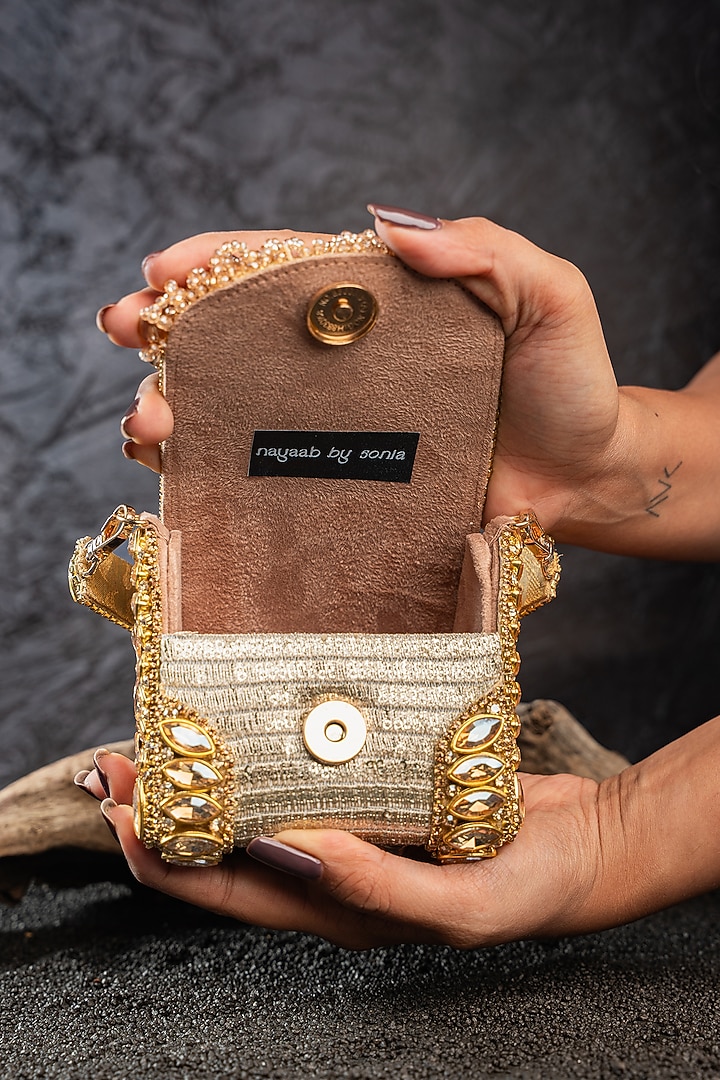 Gold Silk Bead Embellished Mini Bag by Nayaab by Sonia at Pernia's Pop Up Shop
