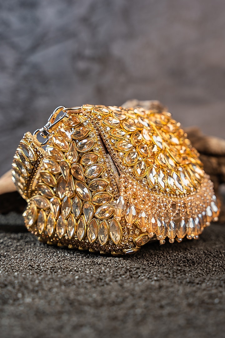 Gold Silk Bead Embellished Mini Bag by Nayaab by Sonia at Pernia's Pop Up Shop