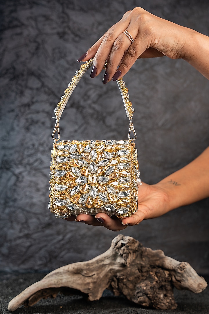Gold & Silver Silk Bead Embellished Mini Bag by Nayaab by Sonia at Pernia's Pop Up Shop