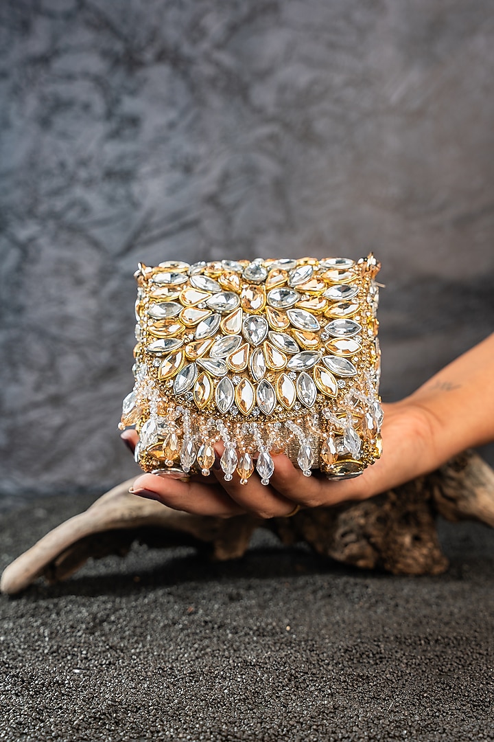 Gold & Silver Silk Bead Embellished Mini Bag by Nayaab by Sonia at Pernia's Pop Up Shop