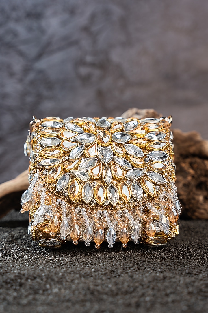 Gold & Silver Silk Bead Embellished Mini Bag by Nayaab by Sonia at Pernia's Pop Up Shop