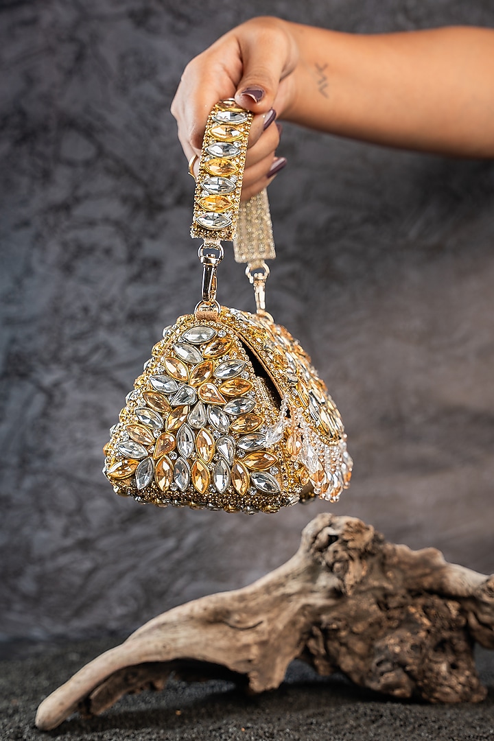 Gold & Silver Silk Bead Embellished Mini Bag by Nayaab by Sonia at Pernia's Pop Up Shop