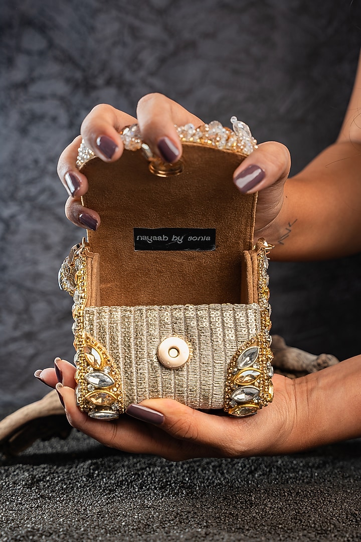 Gold & Silver Silk Bead Embellished Mini Bag by Nayaab by Sonia at Pernia's Pop Up Shop