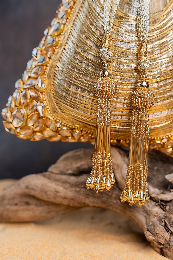 Gold Silk Cutdana Embellished Potli Bag by Nayaab by Sonia at Pernia's Pop Up Shop