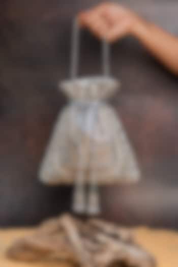 Silver Silk Cutdana Embellished Potli Bag by Nayaab by Sonia at Pernia's Pop Up Shop