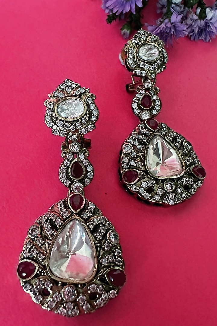 Black Rhodium Finish Moissanite Polki Dangler Earrings by Nayaab by Sonia at Pernia's Pop Up Shop