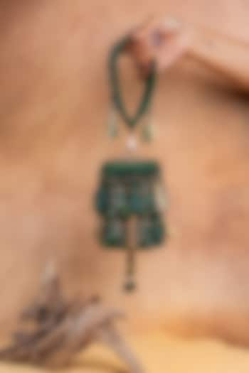 Green Velvet Mirror Work Cylindrical Bag by Nayaab by Sonia at Pernia's Pop Up Shop