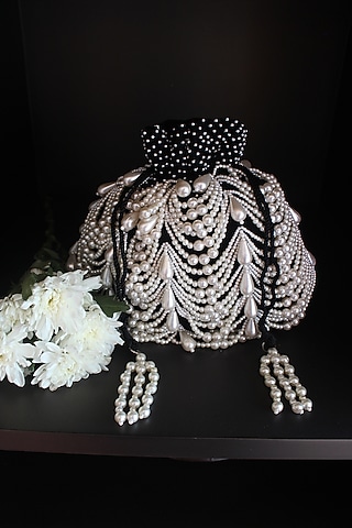 Black Velvet Embroidered Potli by Nayaab by Sonia
