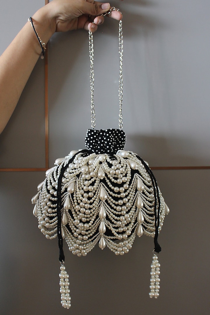 Black Velvet Embroidered Potli by Nayaab by Sonia at Pernia's Pop Up Shop