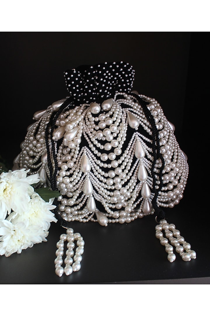Black Velvet Embroidered Potli by Nayaab by Sonia at Pernia's Pop Up Shop