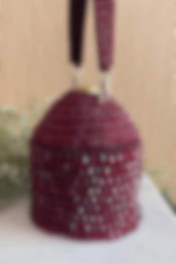 Maroon Suede Embroidered Potli by Nayaab by Sonia at Pernia's Pop Up Shop