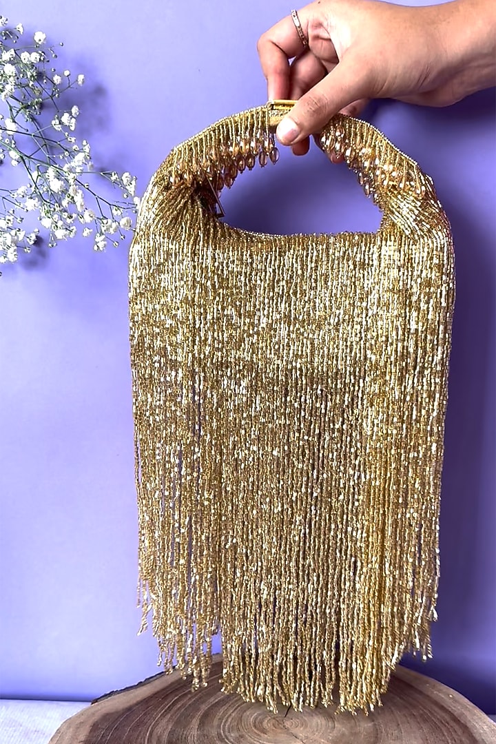 Gold Silk Tassel & Salli Embroidered Handbag by Nayaab by Sonia at Pernia's Pop Up Shop