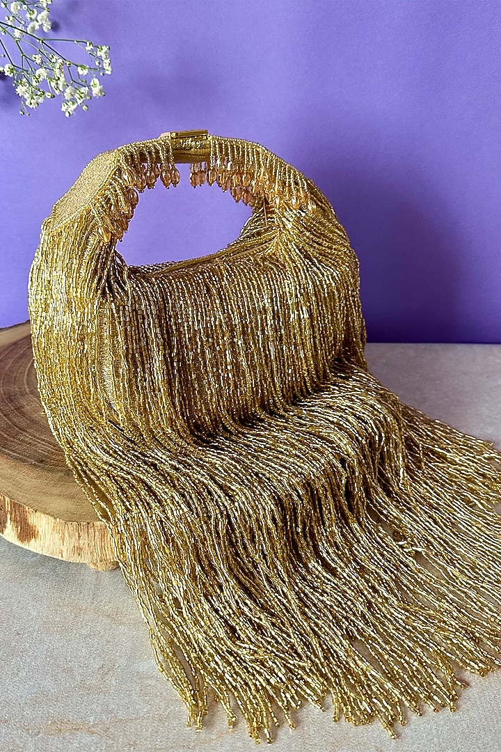 Gold Silk Tassel & Salli Embroidered Handbag by Nayaab by Sonia at Pernia's Pop Up Shop