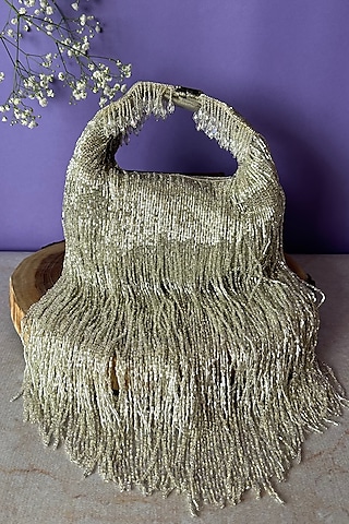 Silver Silk Tassel & Salli Embroidered Handbag by Nayaab by Sonia