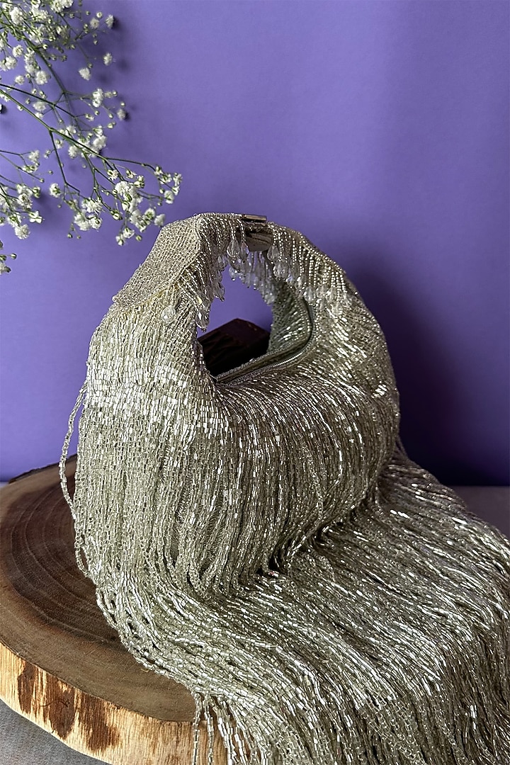 Silver Silk Tassel & Salli Embroidered Handbag by Nayaab by Sonia at Pernia's Pop Up Shop