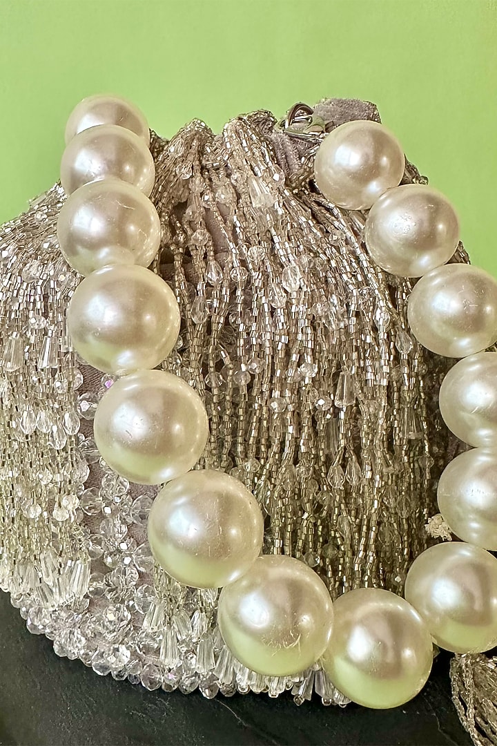 Silver Suede Bead & Salli Embroidered Potli by Nayaab by Sonia at Pernia's Pop Up Shop