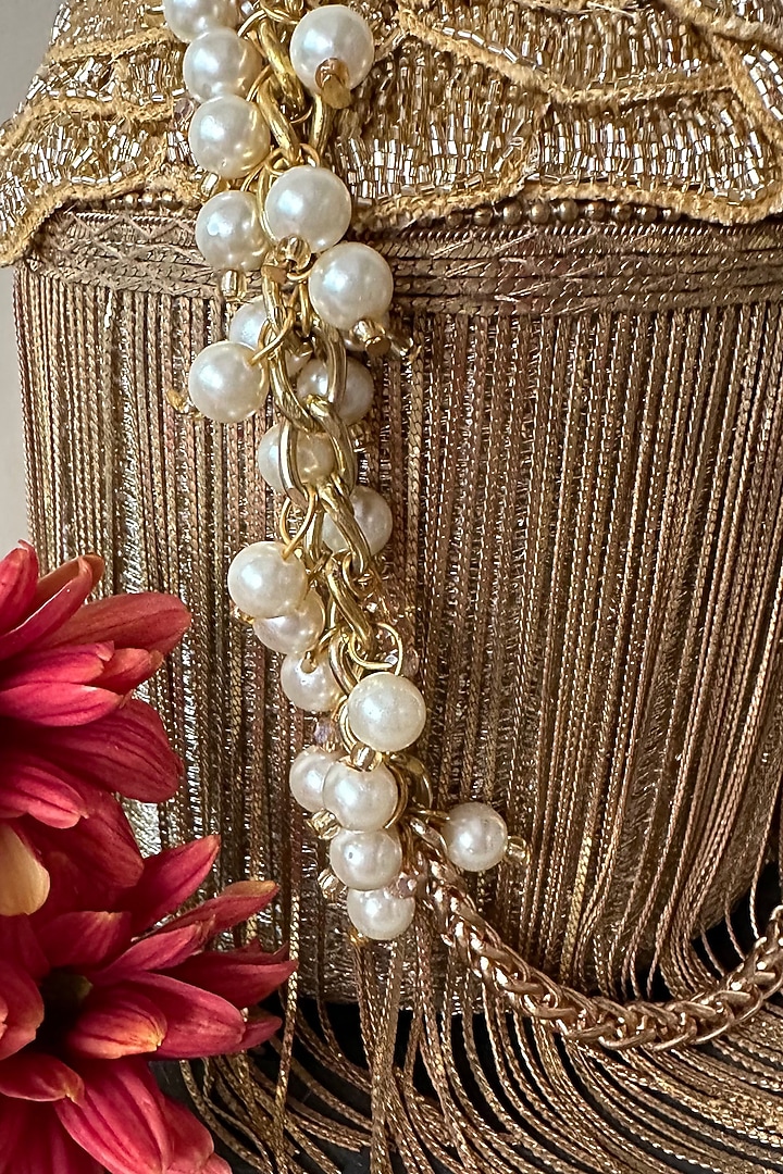 Gold Silk Metallic Chain Embroidered Potli by Nayaab by Sonia at Pernia's Pop Up Shop