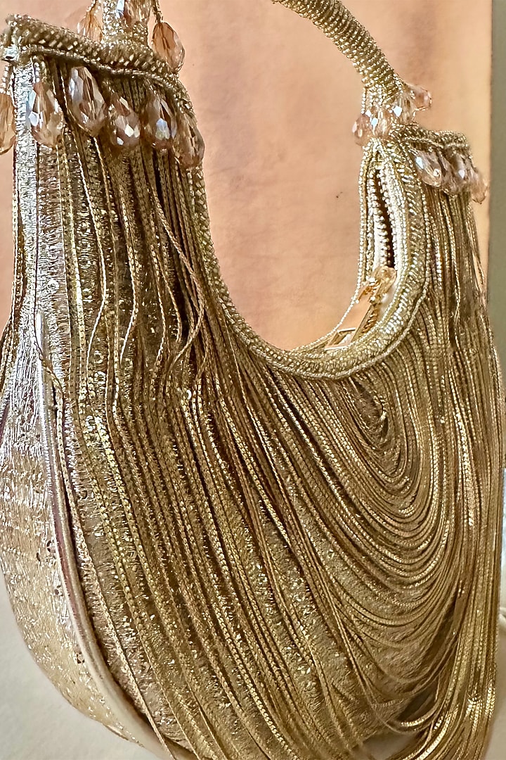 Gold Silk Tassel & Metallic Chain Embroidered Handbag by Nayaab by Sonia at Pernia's Pop Up Shop