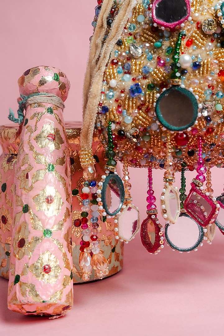 Gold Silk Mirror Embroidered Potli Bag by Nayaab by Sonia at Pernia's Pop Up Shop