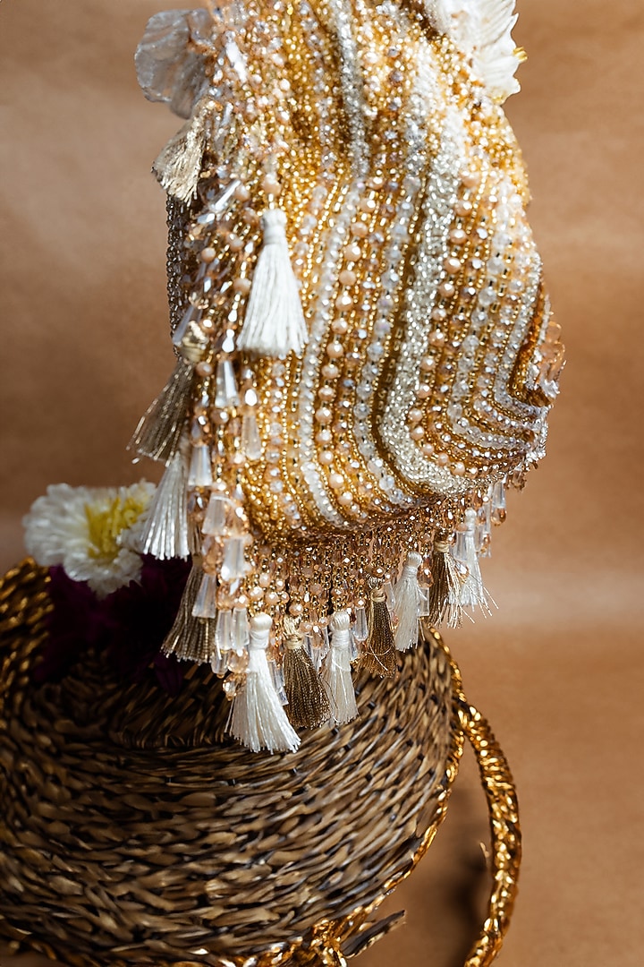 Gold Silk Bead Embroidered Potli Bag by Nayaab by Sonia at Pernia's Pop Up Shop