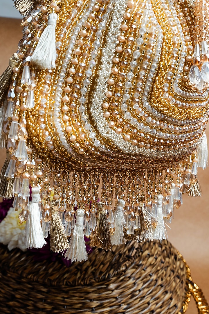 Gold Silk Bead Embroidered Potli Bag by Nayaab by Sonia at Pernia's Pop Up Shop