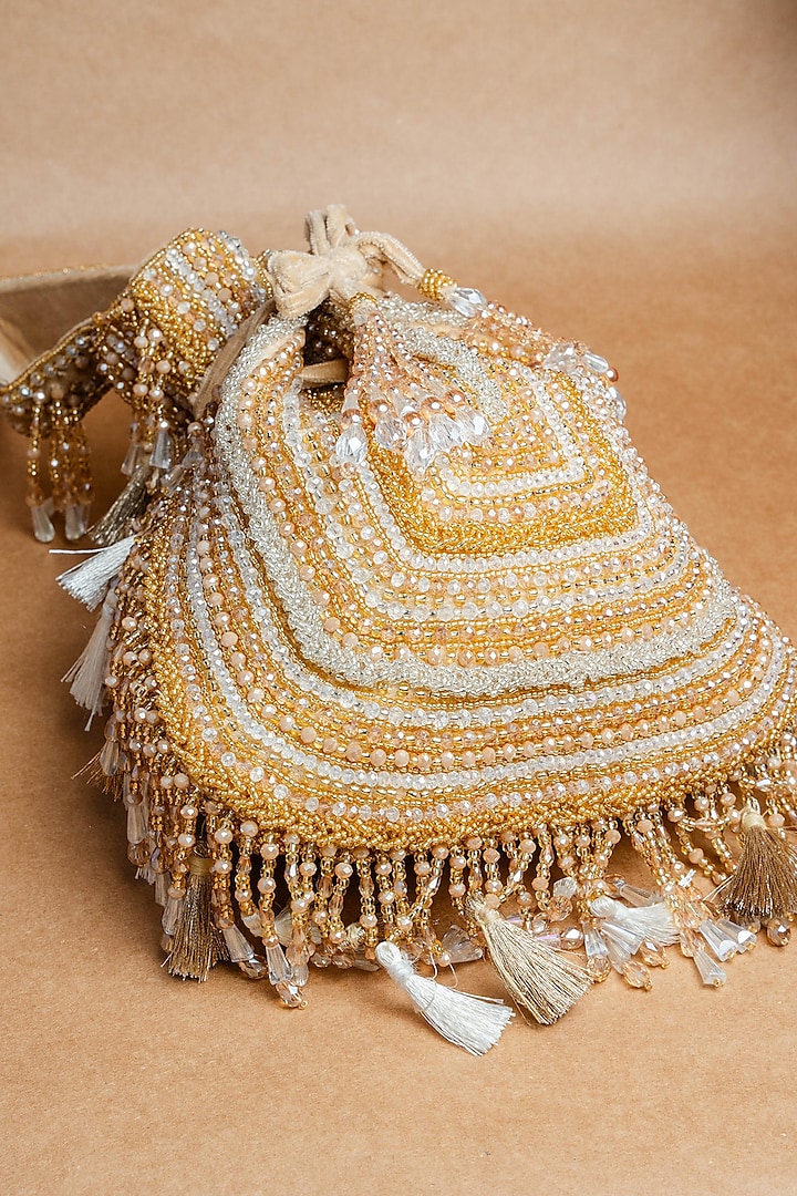 Gold Silk Bead Embroidered Potli Bag by Nayaab by Sonia at Pernia's Pop Up  Shop