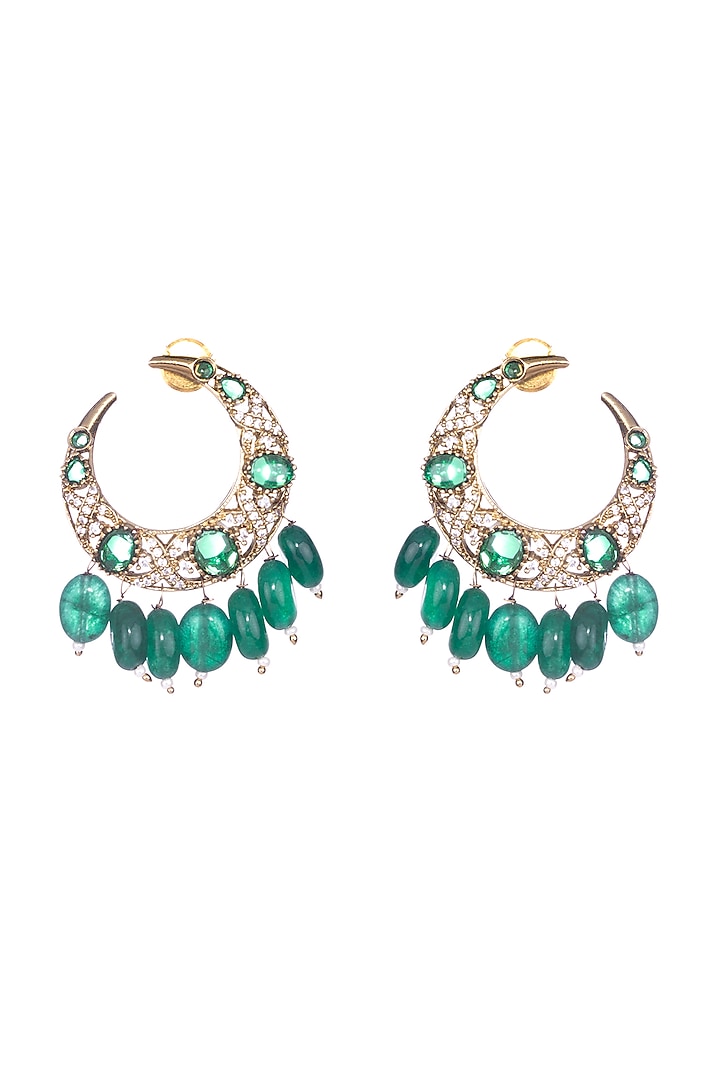 Gold Finish Kundan Polki & Emerald Green Stone Stud Earrings by Nayaab by Sonia at Pernia's Pop Up Shop