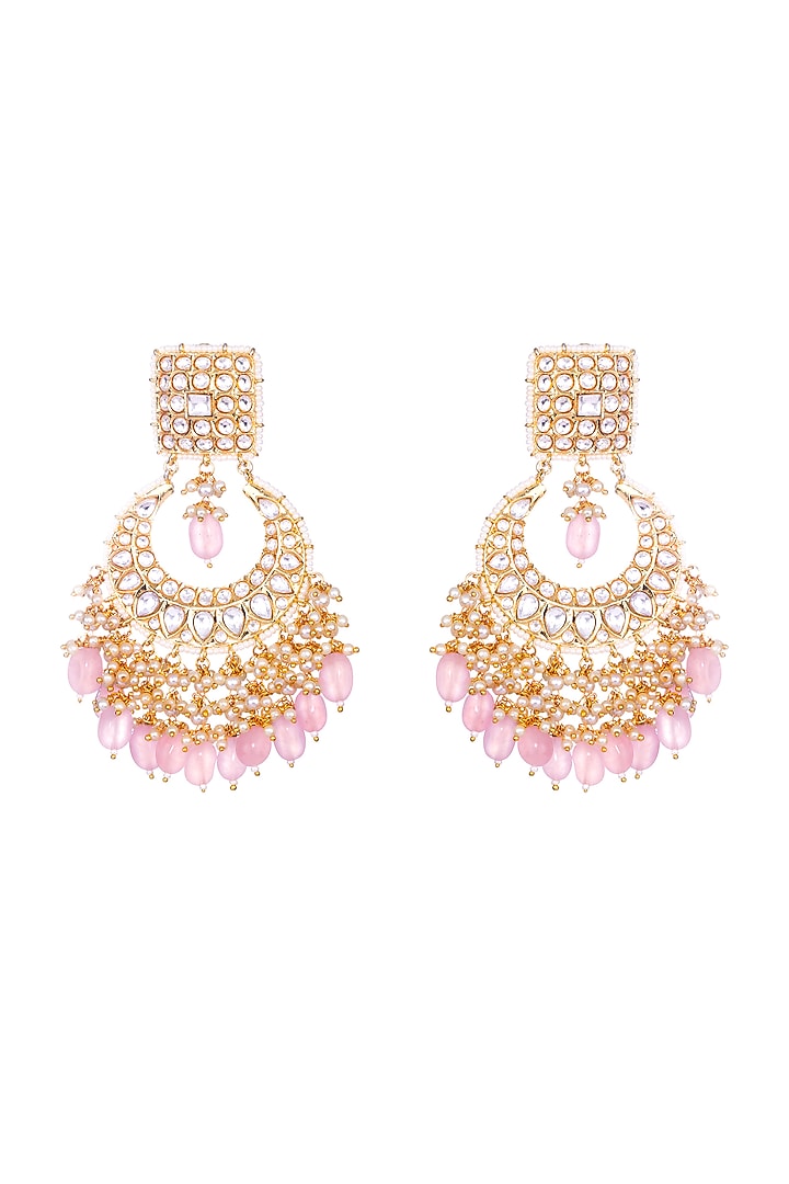 Gold Finish Kundan Polki & Red Semi-Precious Stone Chandbali Earrings by Nayaab by Sonia at Pernia's Pop Up Shop