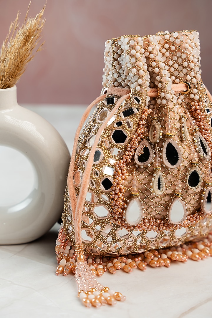Pink Silk Mirror Work Potli by Nayaab by Sonia at Pernia's Pop Up Shop