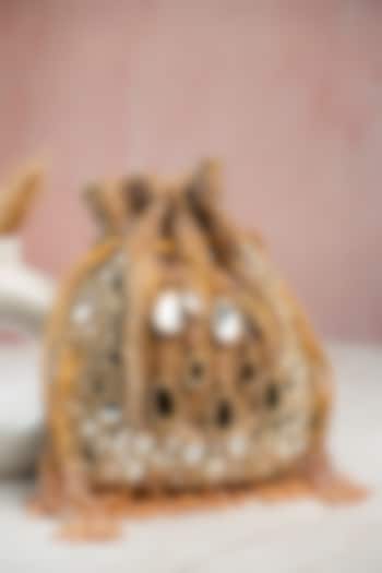 Gold Silk Mirror Work Potli by Nayaab by Sonia at Pernia's Pop Up Shop