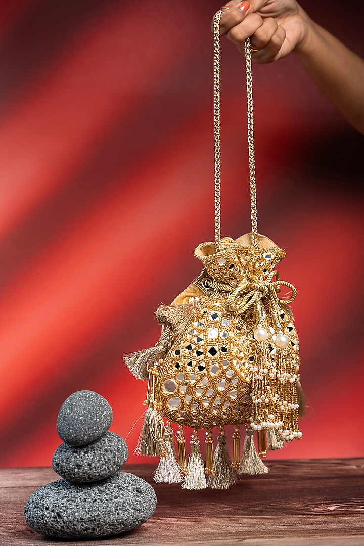 Gold Silk Abla Work Potli by Nayaab by Sonia at Pernia's Pop Up Shop