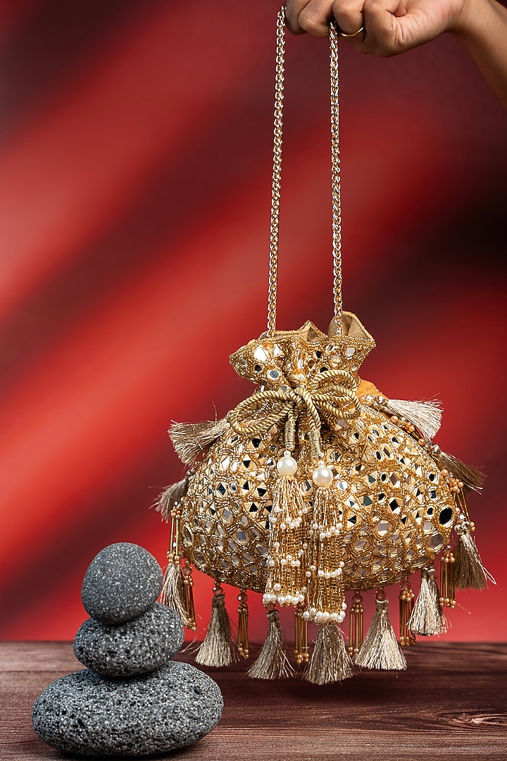 Gold Silk Abla Work Potli by Nayaab by Sonia at Pernia's Pop Up Shop