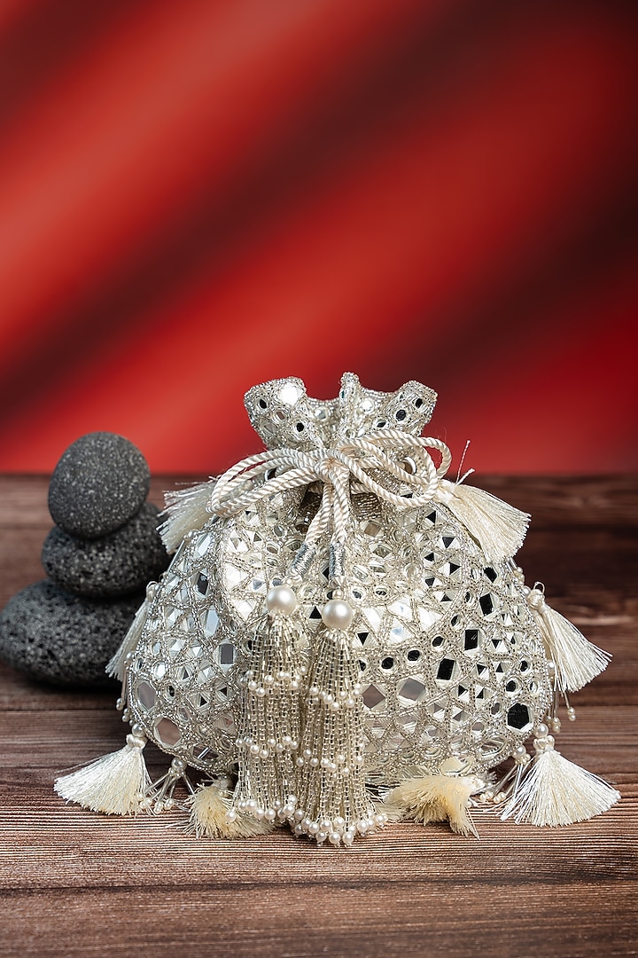 Silver Silk Abla Work Potli by Nayaab by Sonia at Pernia's Pop Up Shop