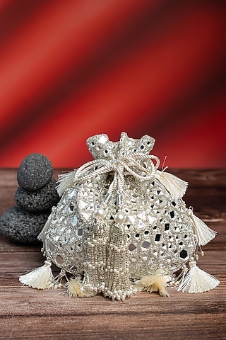 Silver Silk Abla Work Potli by Nayaab by Sonia