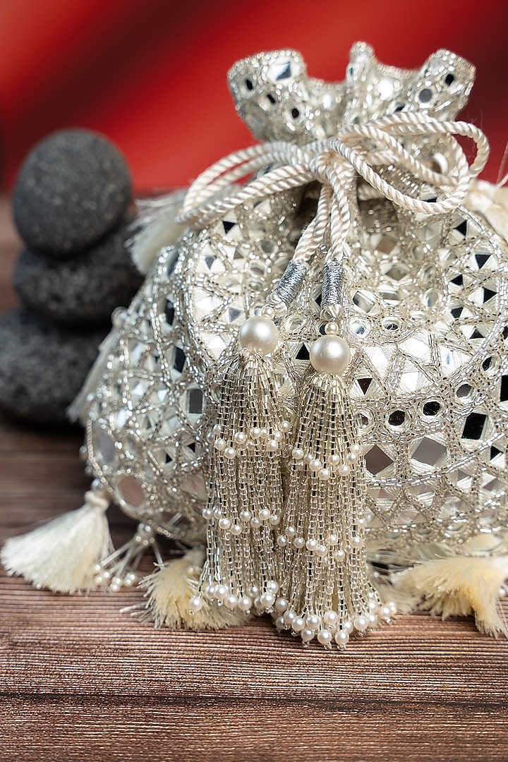 Silver Silk Abla Work Potli by Nayaab by Sonia at Pernia's Pop Up Shop