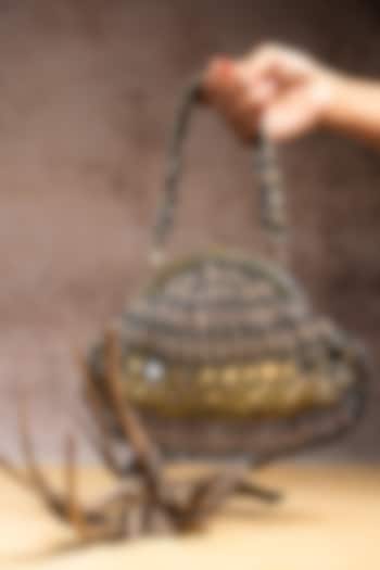 Black Silk Mirror Work Clutch by Nayaab by Sonia at Pernia's Pop Up Shop