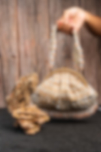 Gold Silk Mirror Work Clutch by Nayaab by Sonia at Pernia's Pop Up Shop