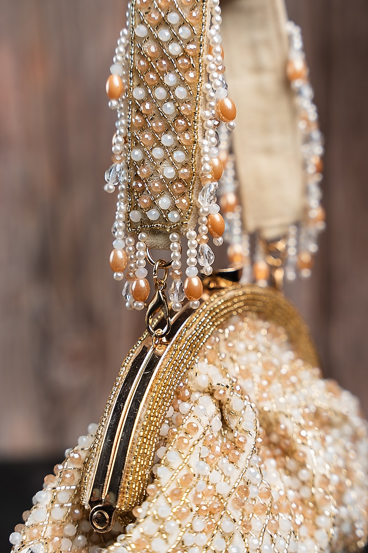 Gold Silk Mirror Work Clutch by Nayaab by Sonia at Pernia's Pop Up Shop