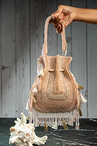 Pink Silk Bead Work Potli by Nayaab by Sonia