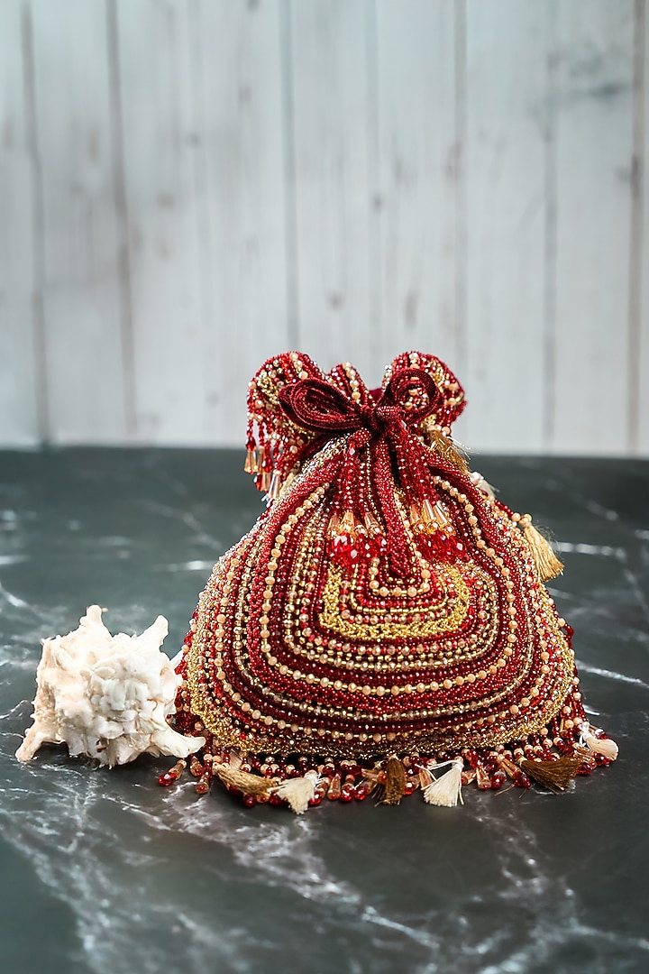 Red Silk Bead Work Potli by Nayaab by Sonia at Pernia's Pop Up Shop