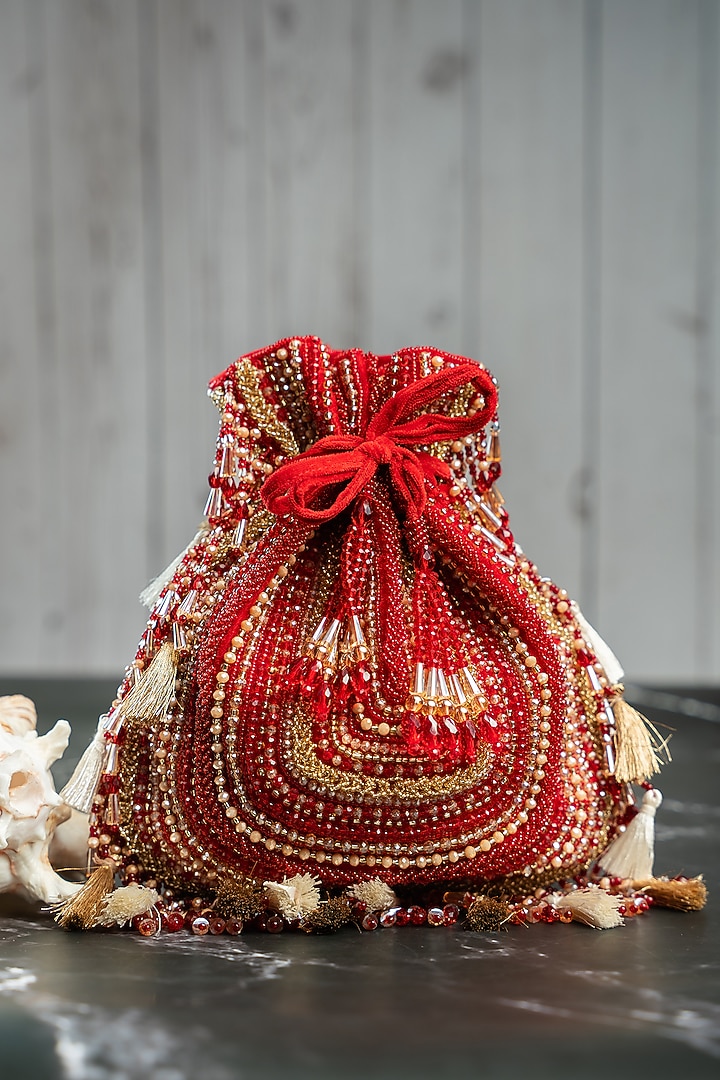 Maroon Silk Bead Work Potli by Nayaab by Sonia at Pernia's Pop Up Shop