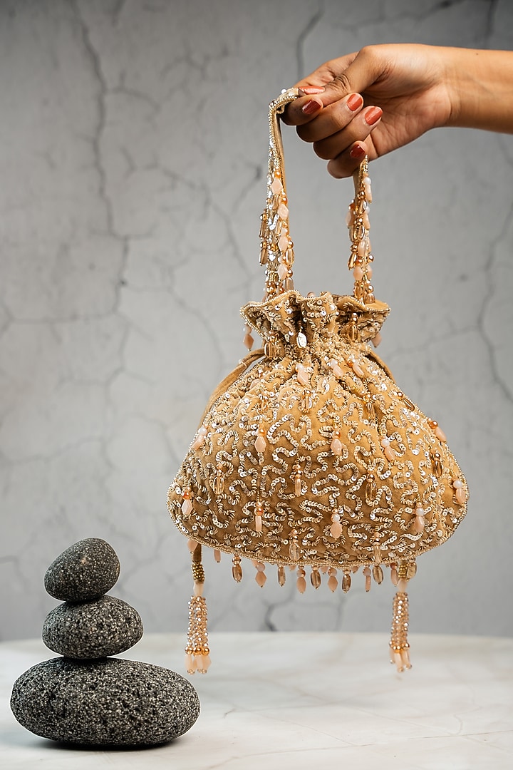 Gold Silk Bead Work Potli by Nayaab by Sonia at Pernia's Pop Up Shop
