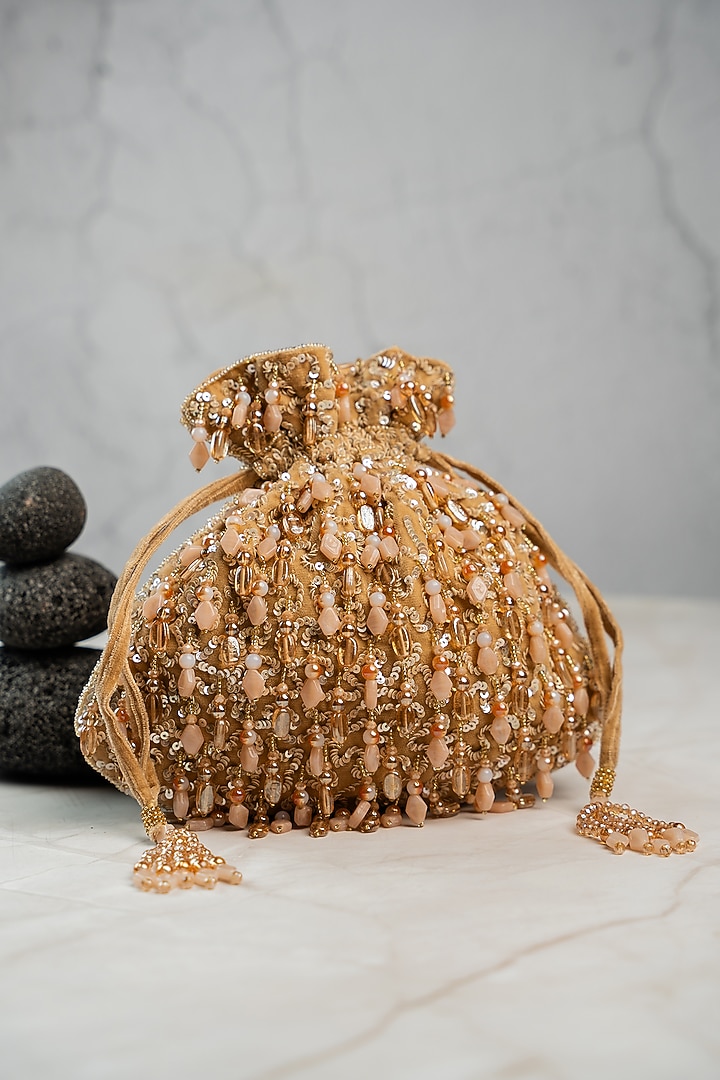 Gold Silk Bead Work Potli by Nayaab by Sonia at Pernia's Pop Up Shop