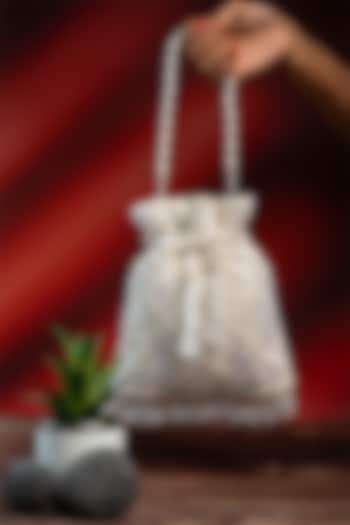 White Silk Pearl Work Potli by Nayaab by Sonia at Pernia's Pop Up Shop