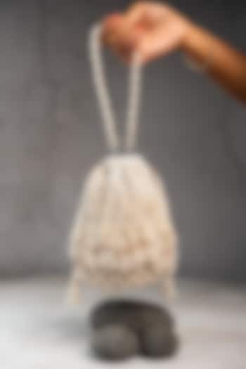 White Suede Bead Work Potli by Nayaab by Sonia at Pernia's Pop Up Shop